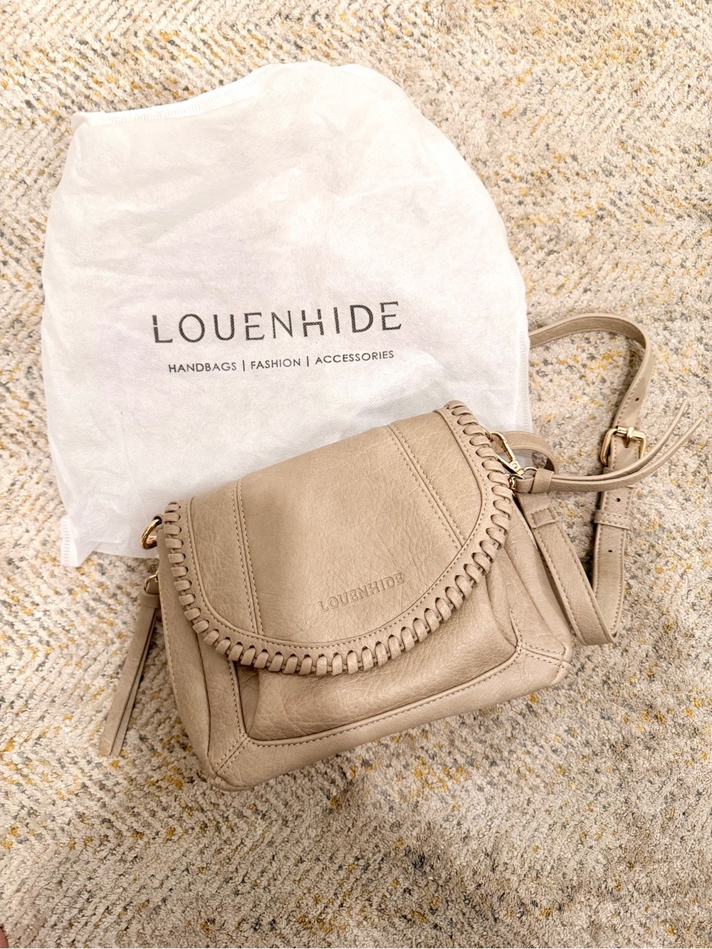 Louenhide Tan Leather Crossbody Bag with Whipstitch Detail